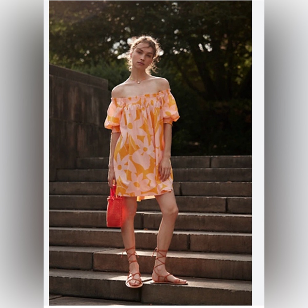 FREE PEOPLE Mila Printed Mini Dress in Tangerine Combo Orange Sz XS NWOT